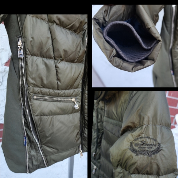 NWOT small jacket army olive green DUCK DOWN puffer jacket gold zipper hooded - Picture 14 of 16